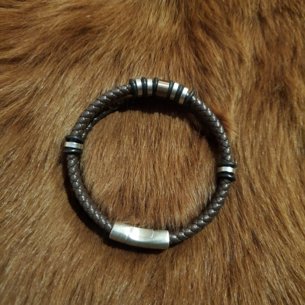 Braided Leather Bracelet with Silver Accents